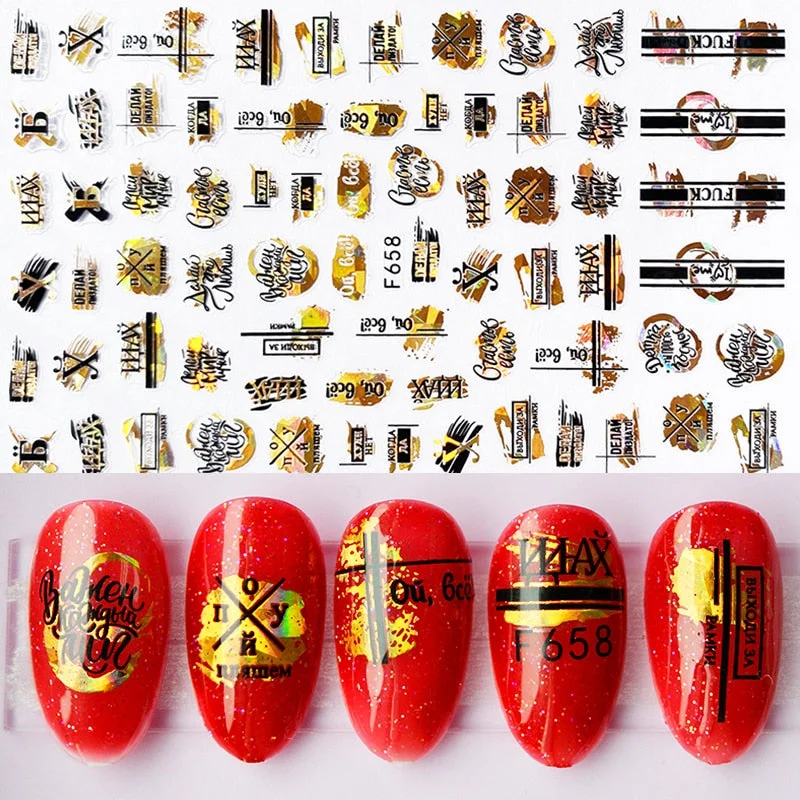 1pcs Black Gold Sping Leaves 3D Nail Sticker Coconut Tree Leaf Pattern Adhesive Transfer Decals Shiny DIY Nail Decoration