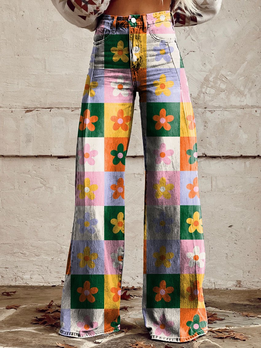 Women's Vintage Print Casual Wide Leg Pants