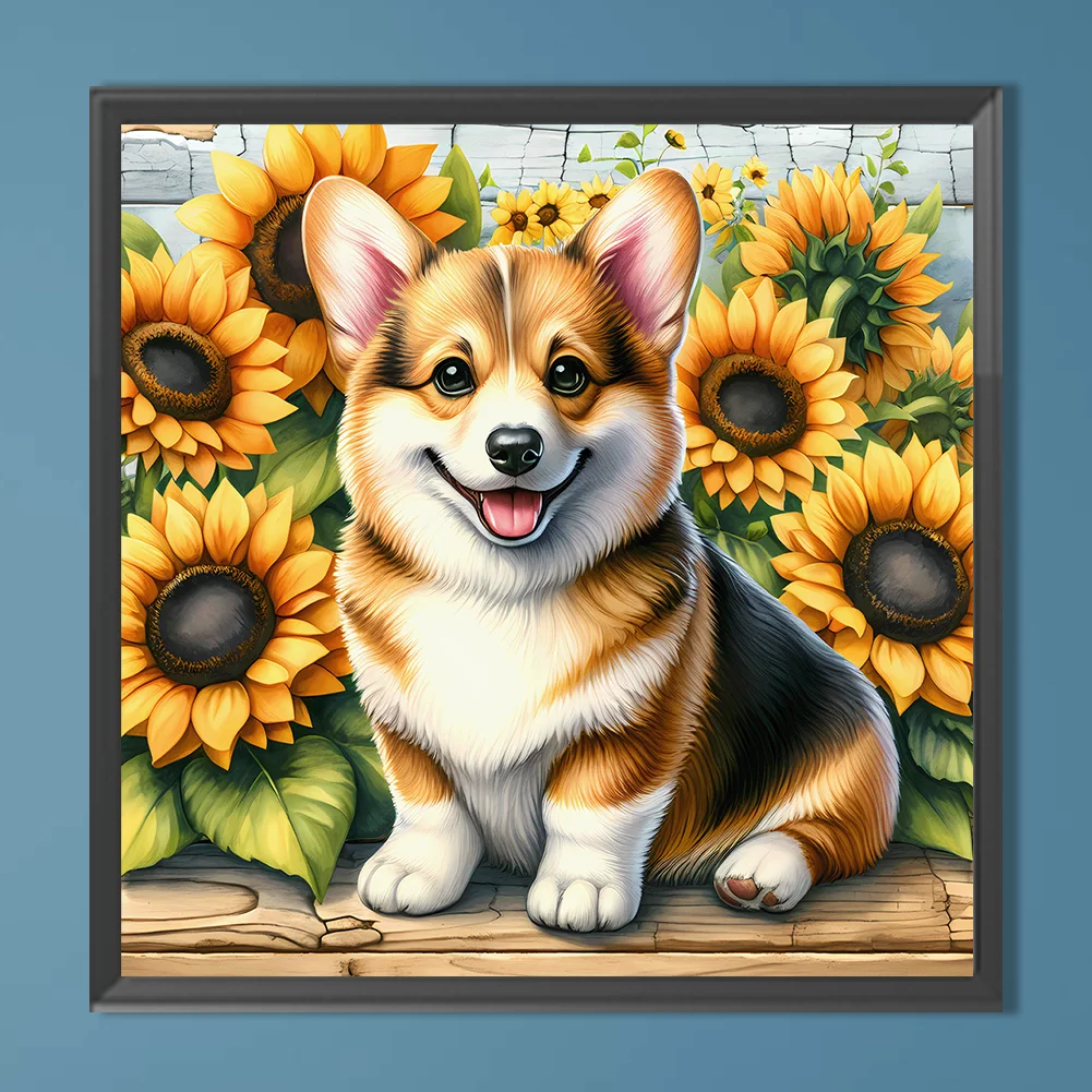 Diamond Painting - Full Round Drill - Sunflower Corgi(Canvas|40*40cm)