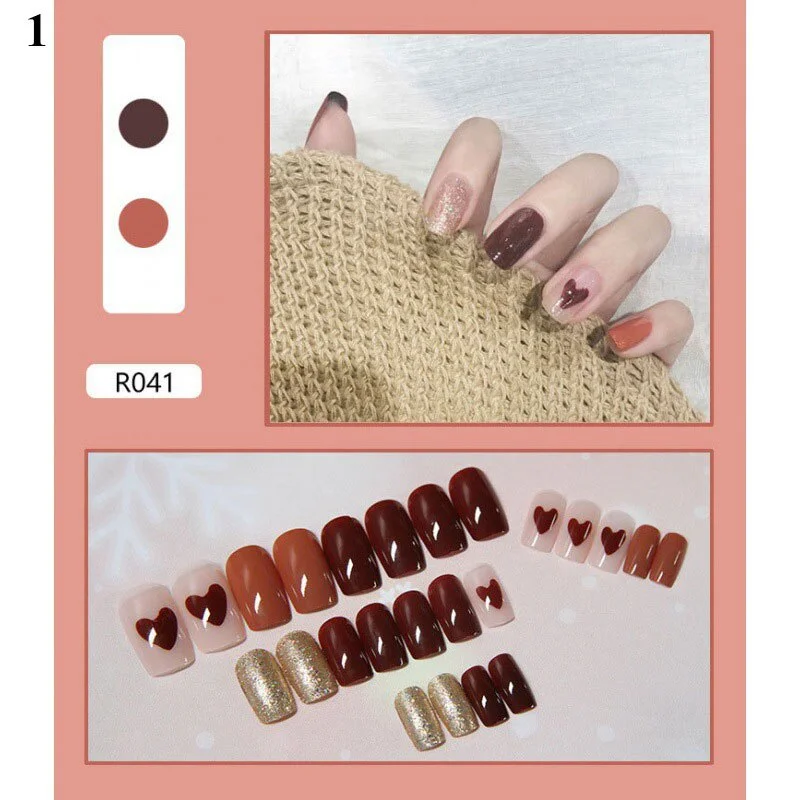 24pcs Hit Color False Nails 32 Styles Cute Summer Style Fake Nails Jelly Finger Nail Manicure Decoration Nail With Glue