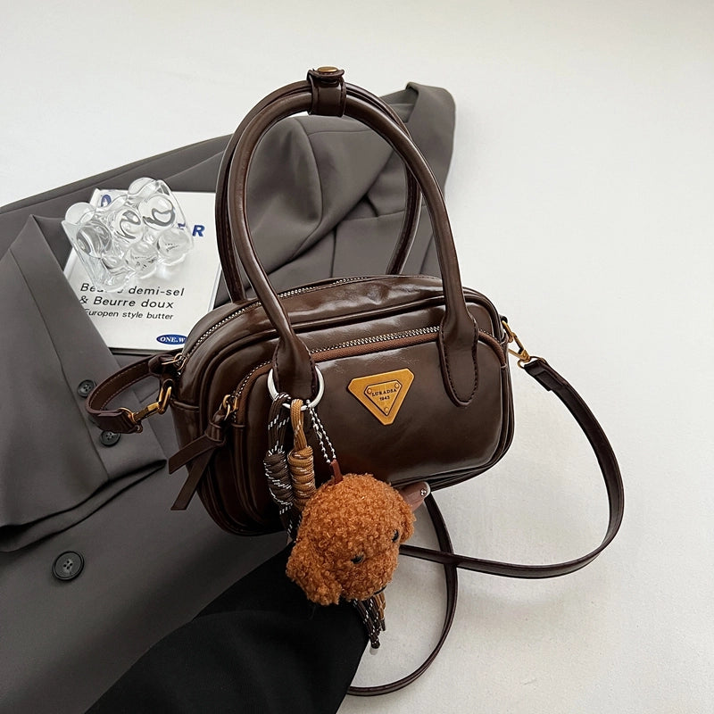 Women’s Pu Leather Solid Color Classic Style Square Zipper Crossbody Bag