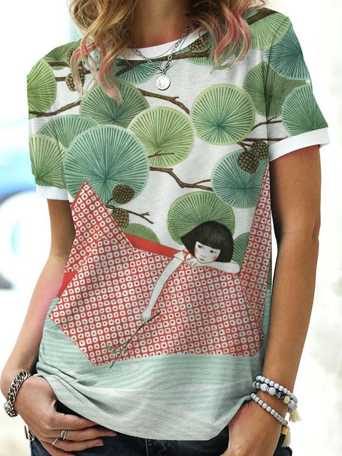 Women's Fashion Short Sleeve Colorblock Stitching T-shirt