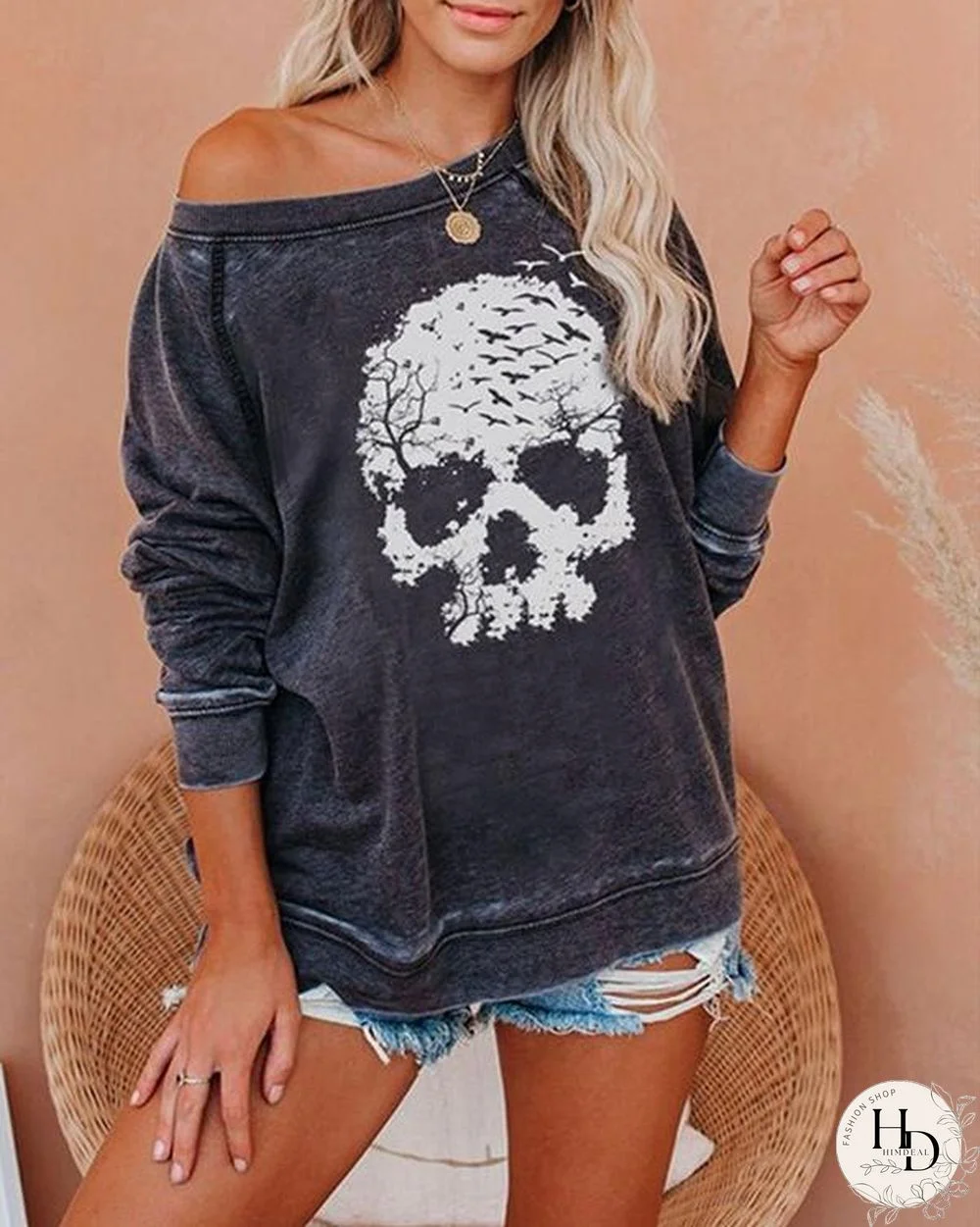 Cotton Casual Skull Pumpkin Letter Print Cozy Sweatshirt