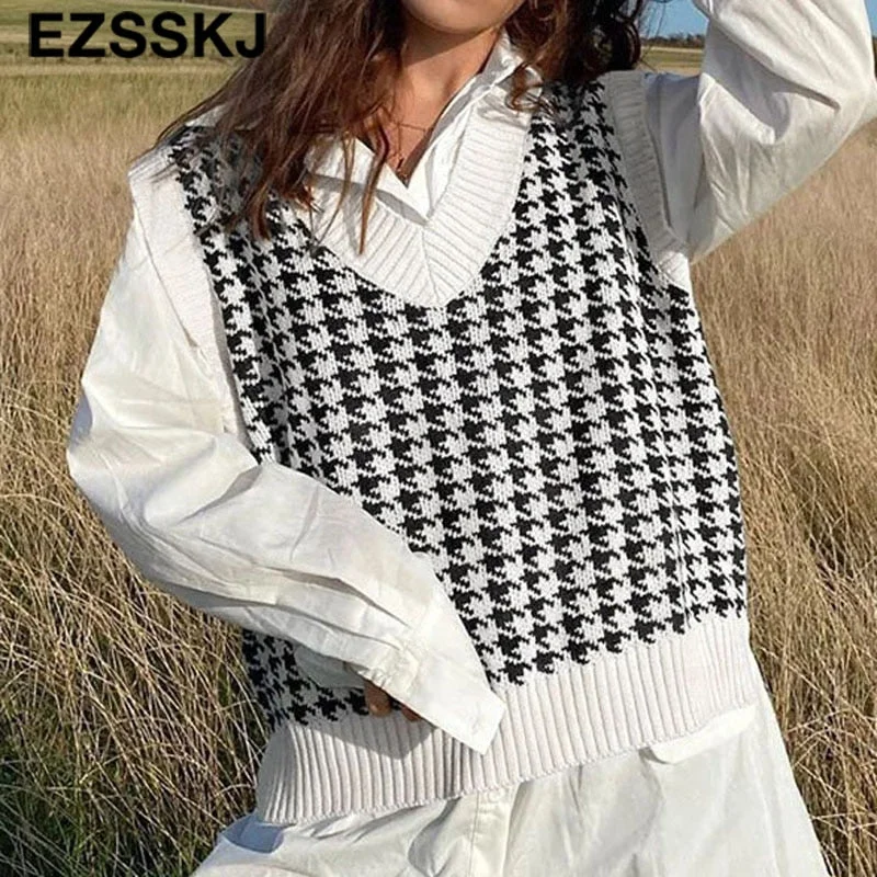 highquality oversize thick cashmere Zebra sweater vest women 2021 autumn winter women female v-neck sweater top