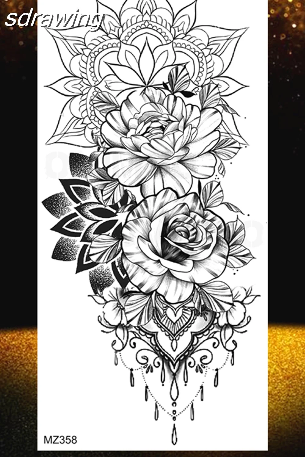  Black Rose Flower Temporary Tattoos Fake Waterproof Tatoo Body Art Arm Leg Floral Peony Bloosom Tattoo Stickers Makeup 928-0