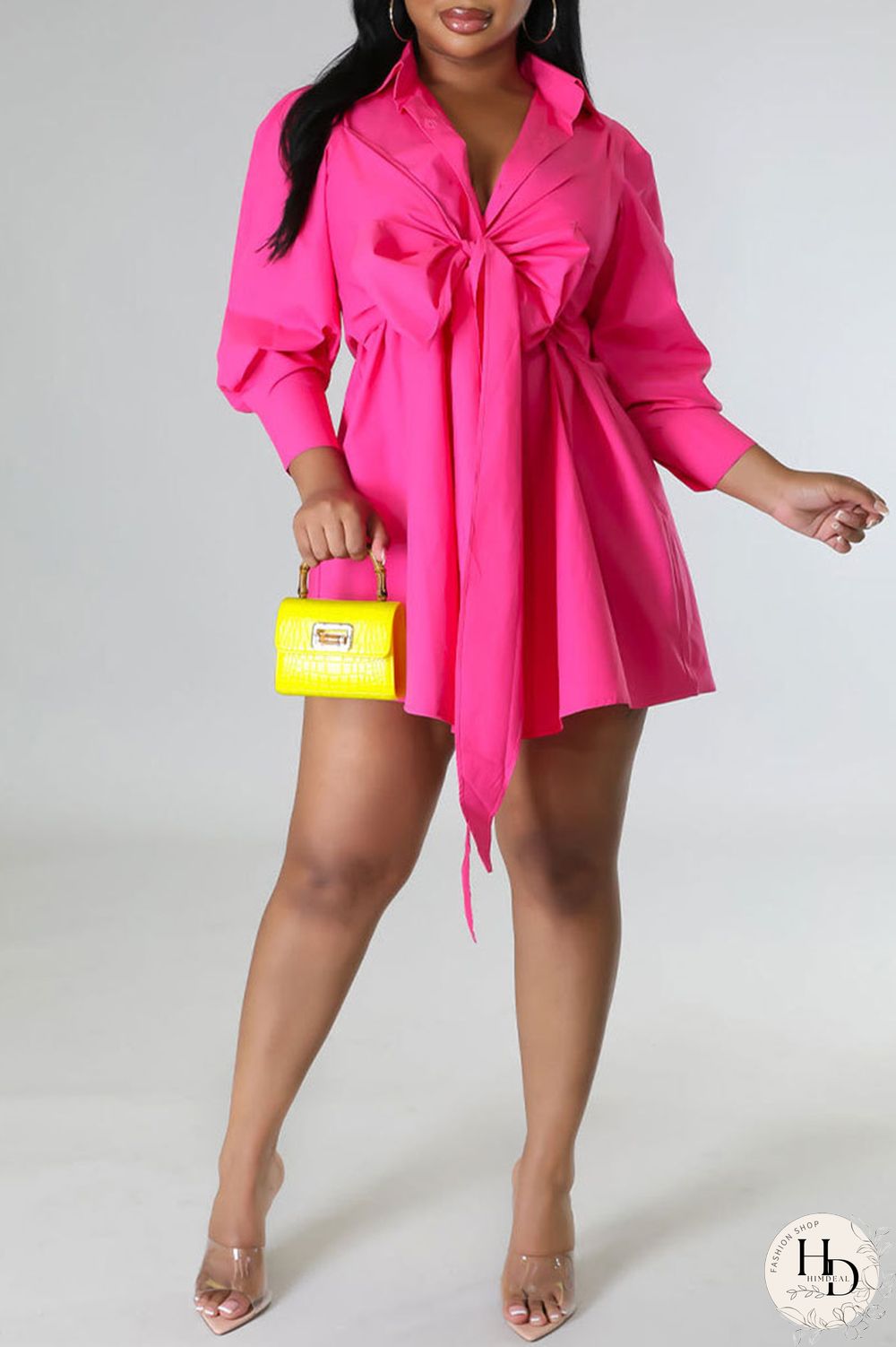 White Casual Solid Bandage Patchwork Buckle Turndown Collar Shirt Dress Dresses