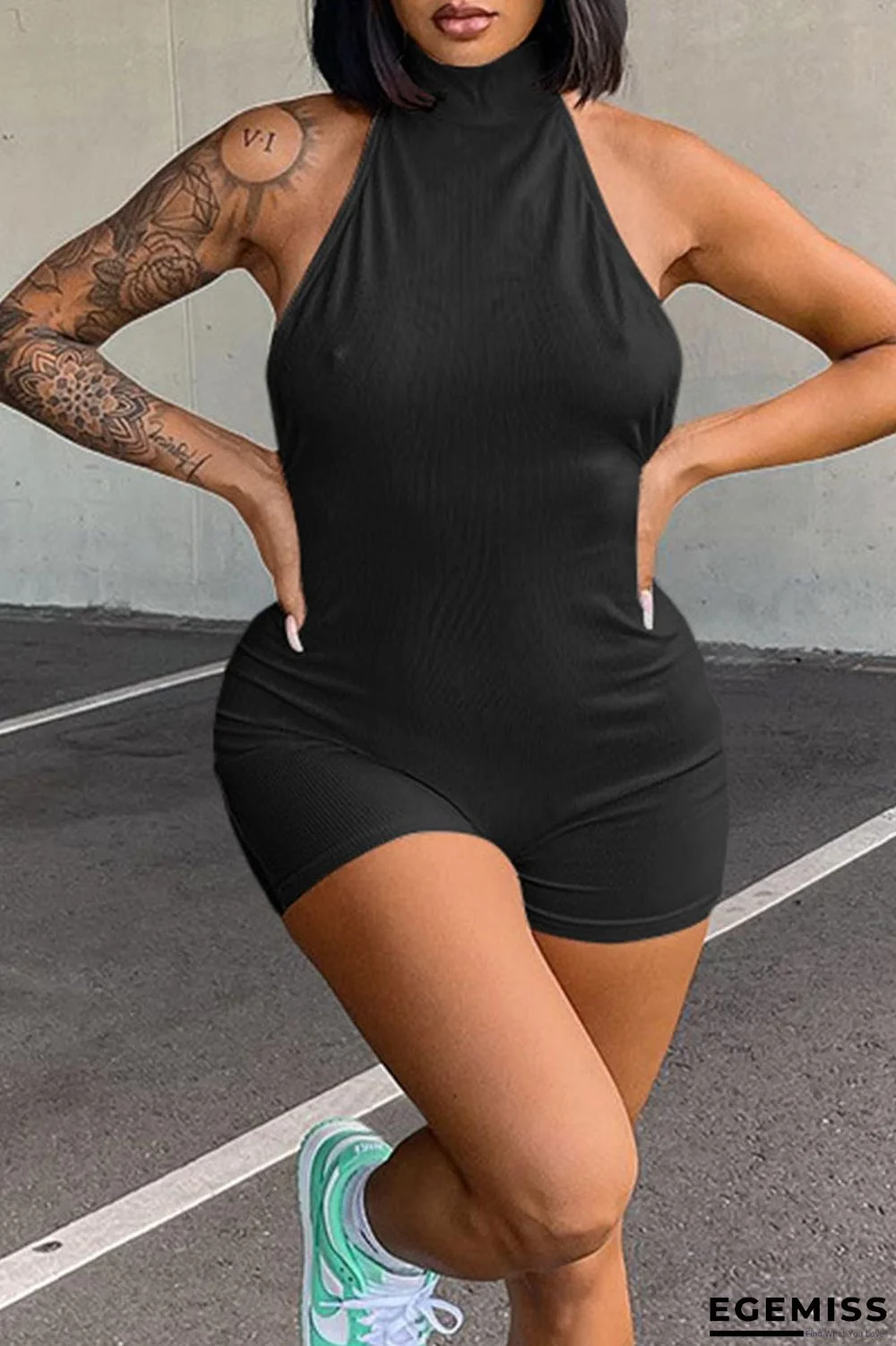 Black Sexy Solid Patchwork Backless Halter Regular Jumpsuits | EGEMISS