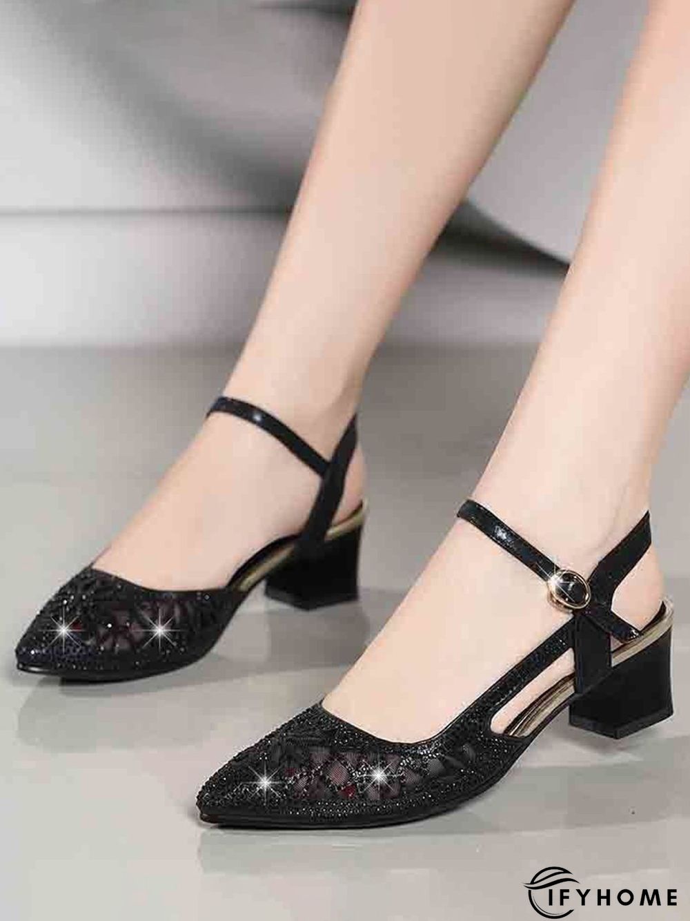 Luxurious Rhinestone Mesh Hollow Thick Heel Banquet Dress High Heels | IFYHOME