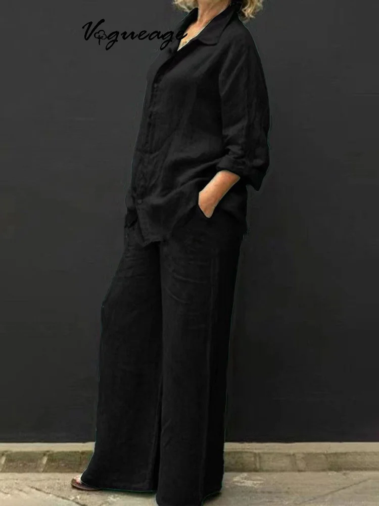 Fashionable Solid Color Casual Urban Women's Cotton And Linen Suit