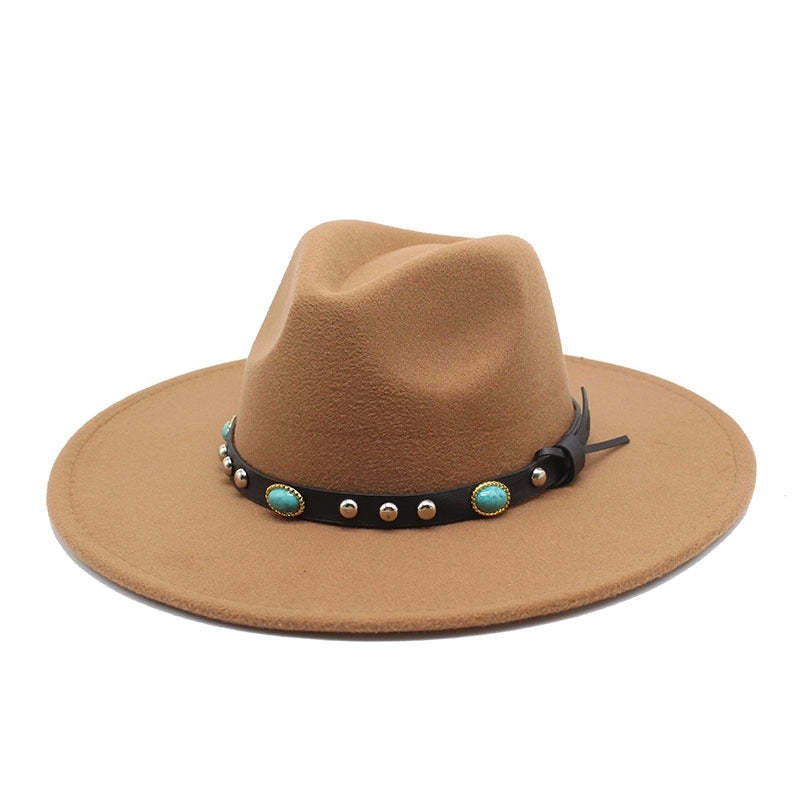 Classic Panama Autumn And Winter Men And Women Denim Woolen Hat New Big Brim Hat