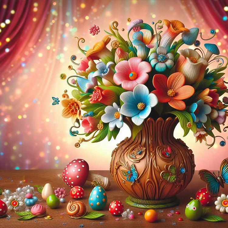 Colorful Flowers In Vase 30*30CM (Canvas) Full Round Drill Diamond Painting gbfke