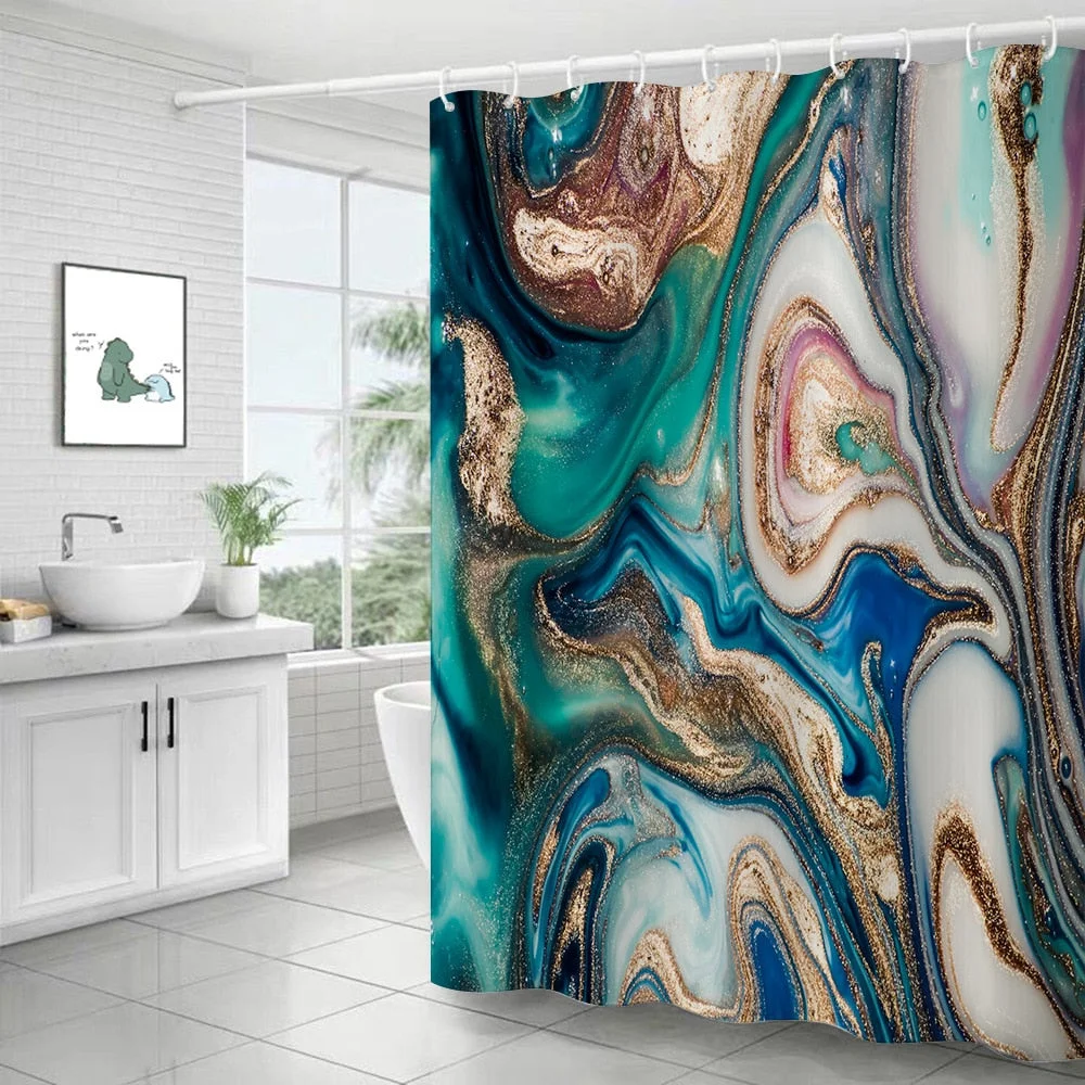 Polyester Abstract Marble Shower Curtain 3D Stripe Printing Colorful Bathroom Curtains Waterproof Fabric Bath Curtain Decor