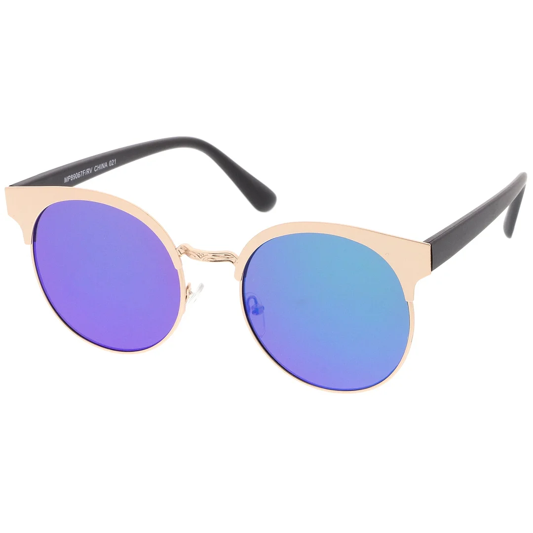 Modern Horn Rimmed Colored Mirror Flat Round Lens Half Frame glasses 52mm