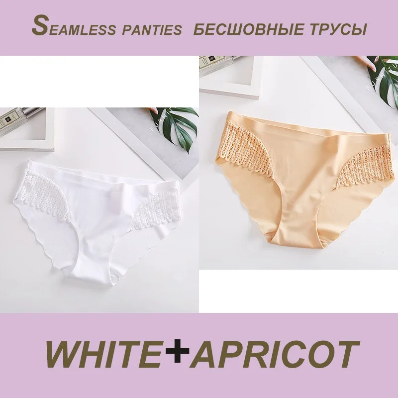 2PCS/Set Sexy Seamless Panties Lace Women Panties Female Briefs  Lingerie Women's Underpants Solid Color Ropa Interior Femenina