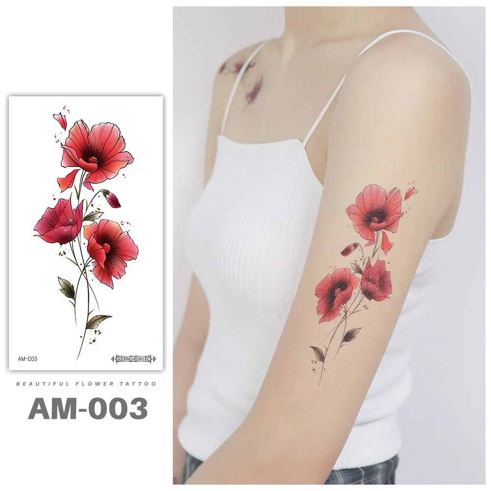 Sdrawing sleeve temporary tattoo flower women body art stickers waterproof tattoo water transfer color daisy lotus unique flowers