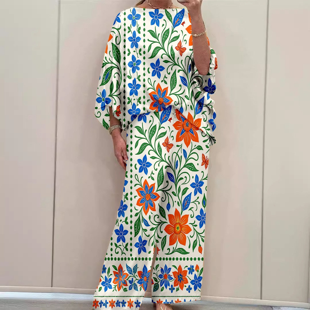 Women Long Sleeve V-neck Graphic Floral Printed Top