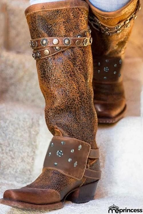 Rivets Turquoise Slip On High Boots