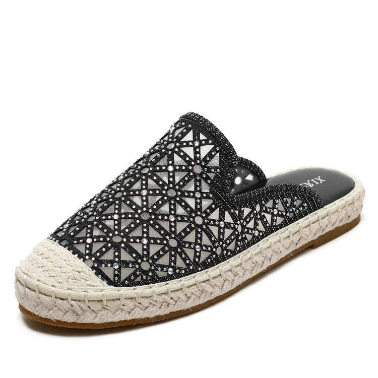 Vanccy Rhinestone Versatile Straw Fisherman's Shoes QueenFunky