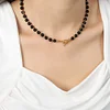Natural Black Agate Stone Golden Necklace