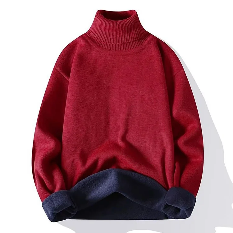 Casual Fleece Lined Turtleneck Sweaters For Men Warm Winter Solid Color Long Sleeve New Knit Jumper Pullovers Sweater Clothing