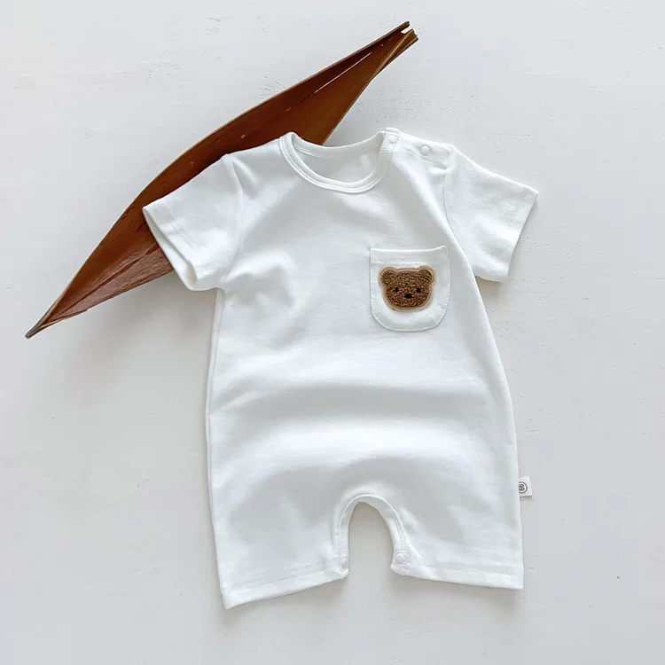 Baby Boy/Girl Bear Suspender Pullover Short Sleeve Bodysuit