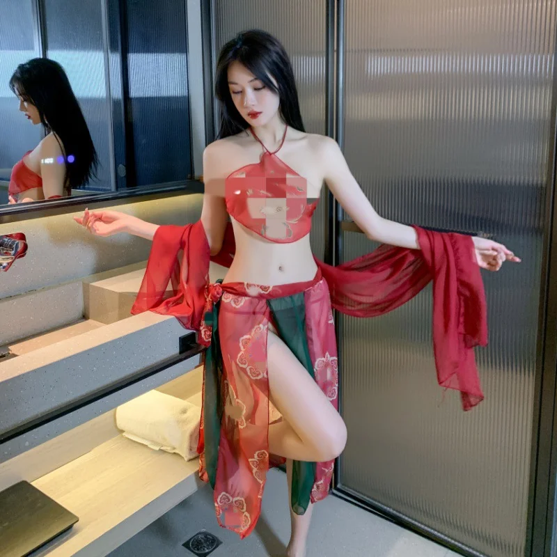 Brownm Sex Lingerie Antique Hanfu Sexy Passion Dunhuang Dance Dress Pure Belly Pocket Classical Suit Antique Fairy