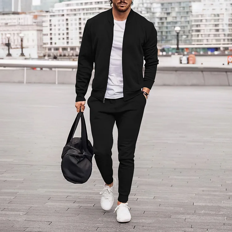 Lässiges, zweiteiliges Set aus schwarzer Jacke und Hose