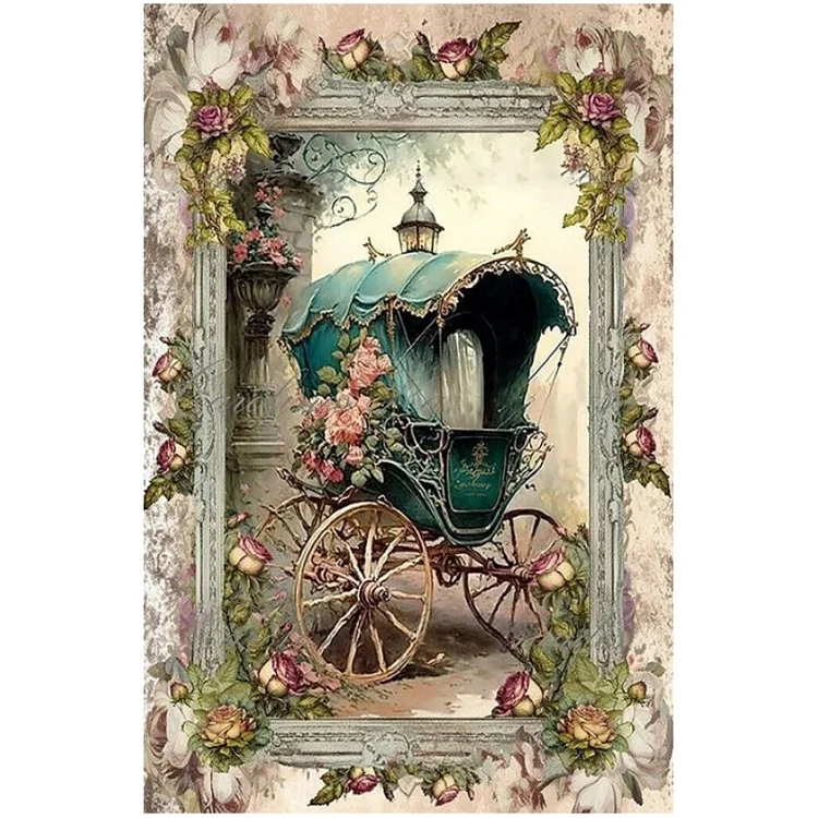 【Huacan Brand】Retro Poster - Flowers And Carriage 11CT Counted Cross Stitch 40*60CM(28 Colors)