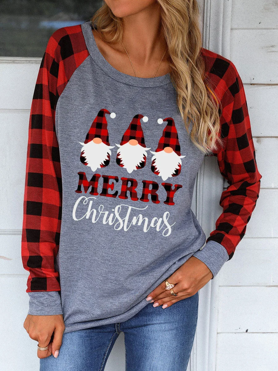 Merry Christmas Plaid Sleeve T-shirt