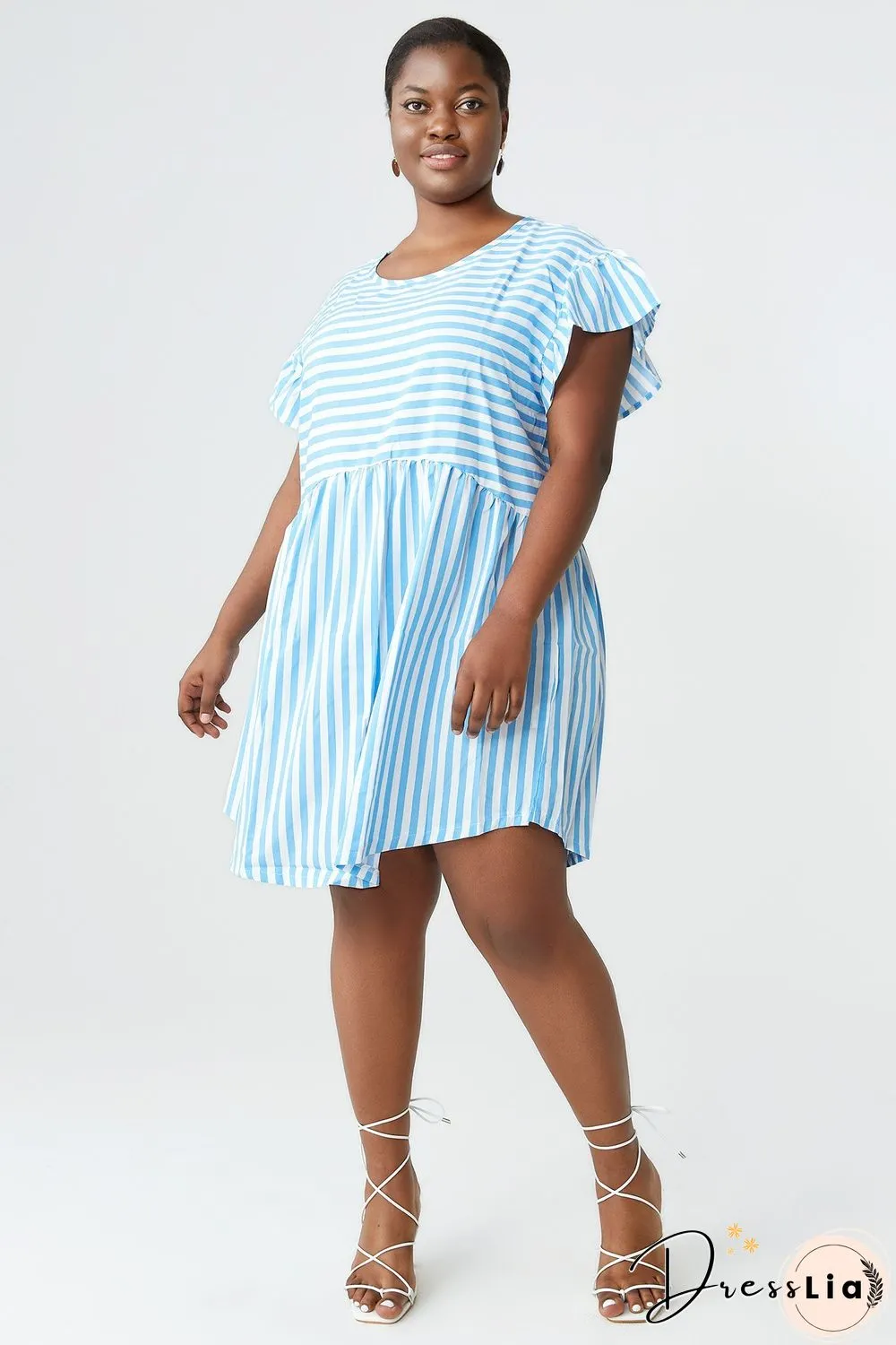 Ruffled-sleeved Striped Mini Dress P14497