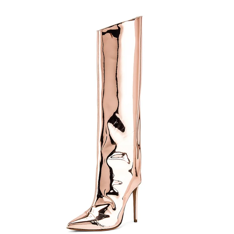 Champagne Stiletto Boots Knee High Boots |FSJ Shoes
