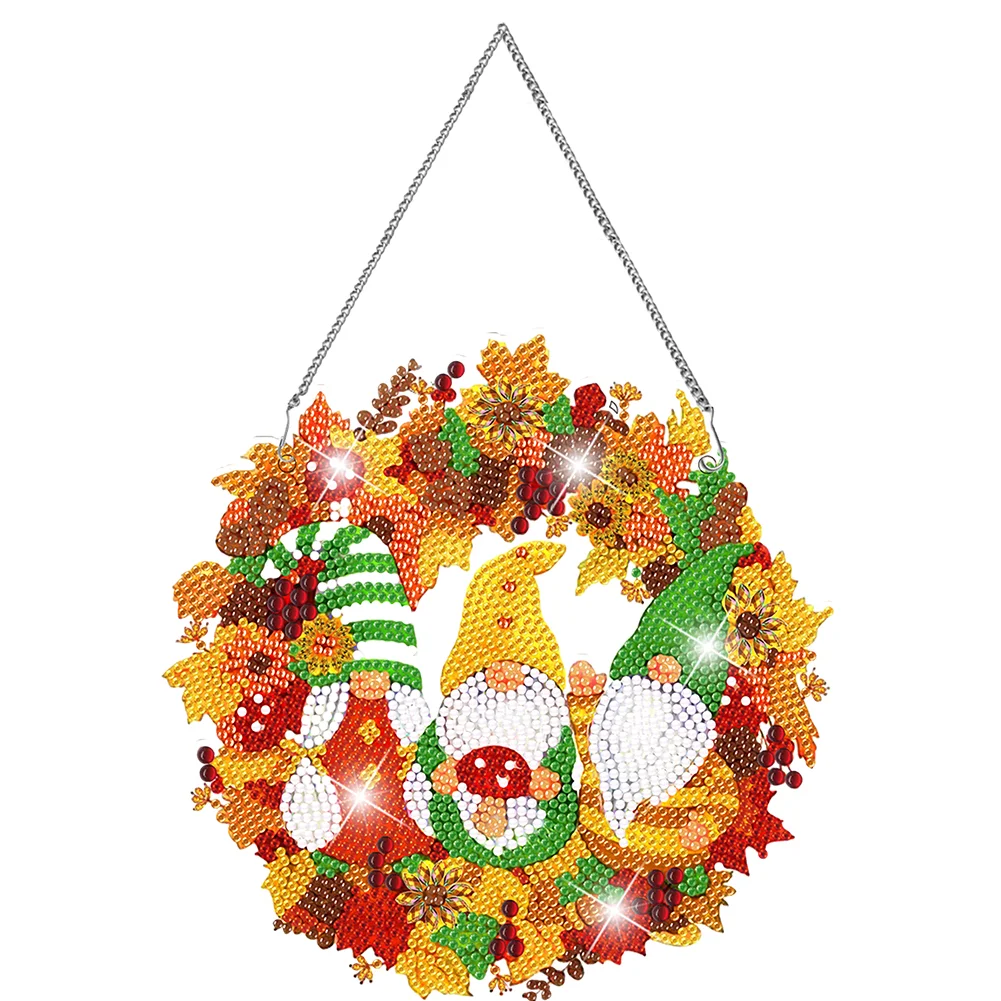 DIY Fall Gnome Single Side Special Shaped Diamond Painting Wall Decor Wreath Crystal Painting Wreath