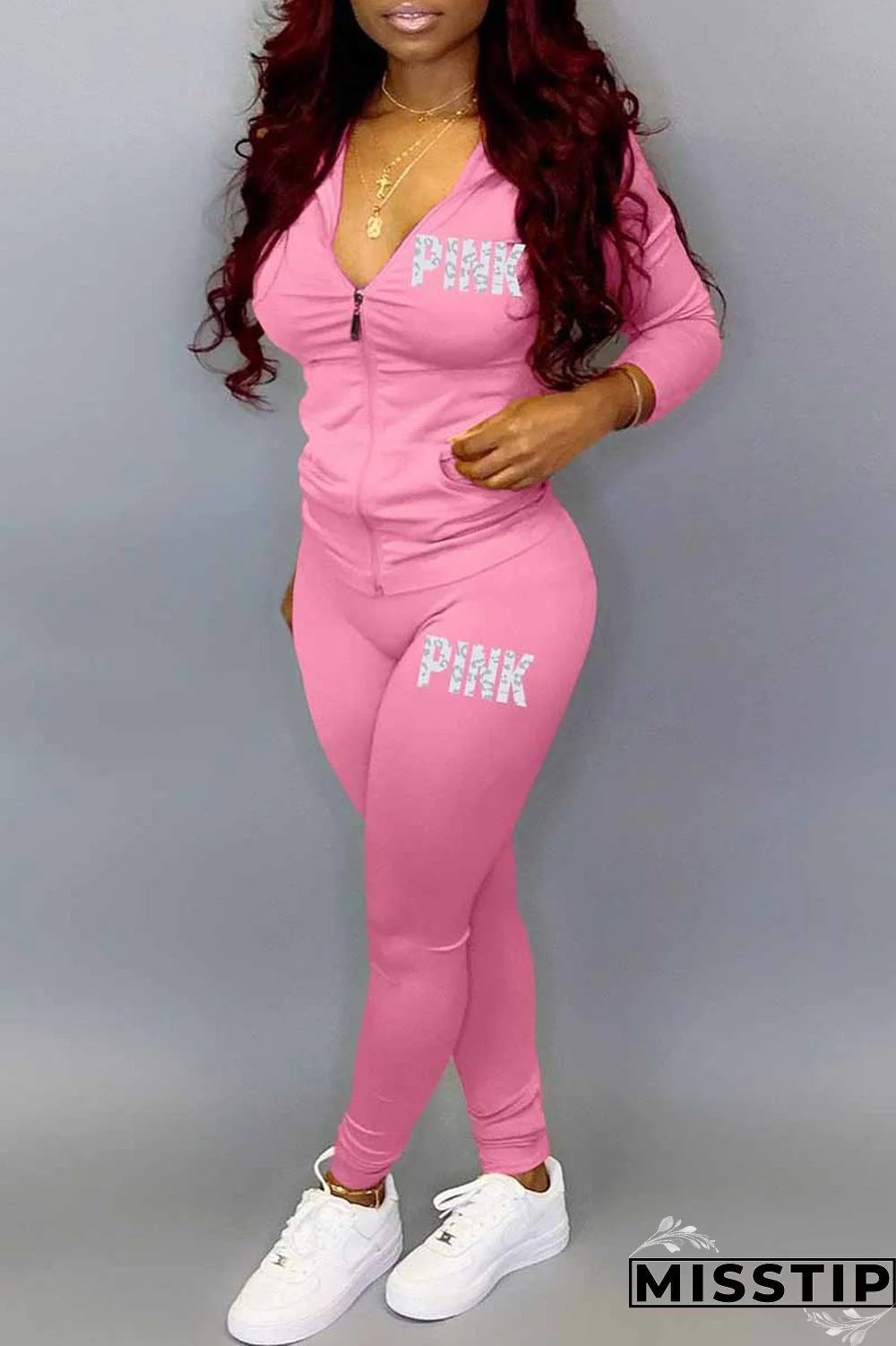 Blue Casual Print Letter Hooded Collar Long Sleeve Two Pieces