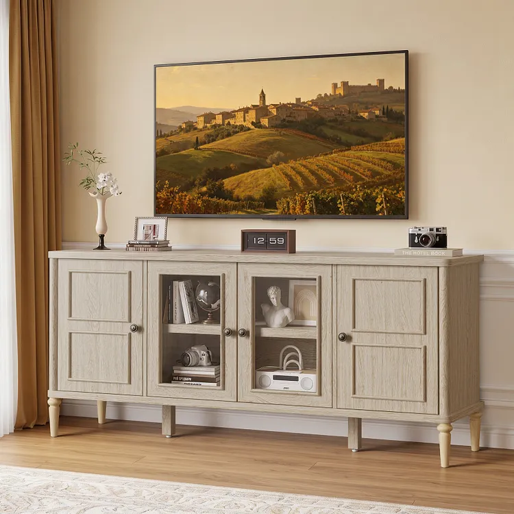 Bestier 60 Inch TV Stand with Glass Doors
