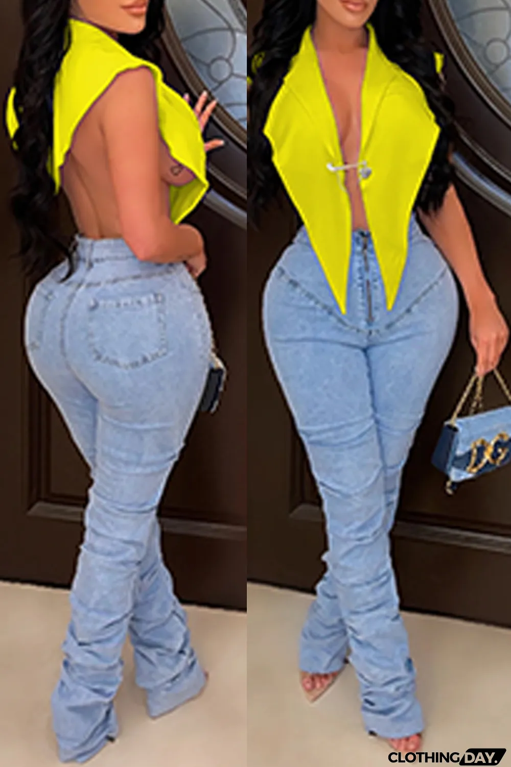 White Sexy Solid Split Joint Turndown Collar Tops (With a brooch)