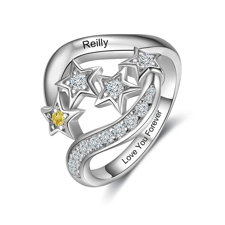 Personalized Star Ring Custom 1 Birthstone Dainty Ring for Her