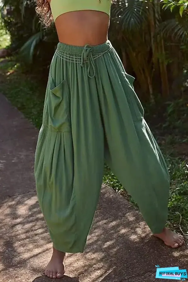Cotton And Linen High-waist Pleated Wide Leg Casual Trousers