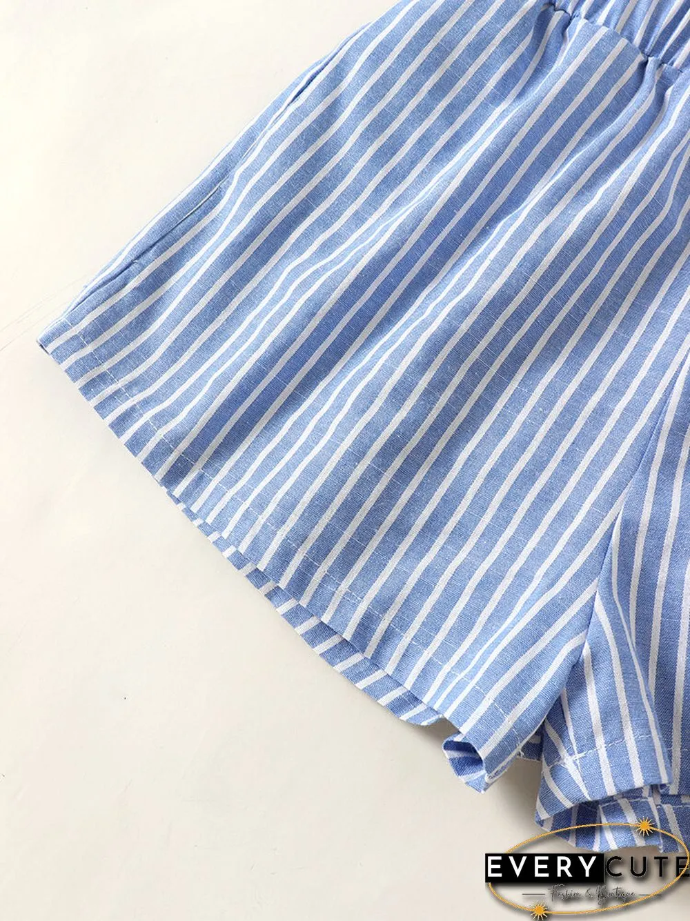 Selfsow Blue And White Stripe Tie Front Tube Pocket Two Pieces Suit