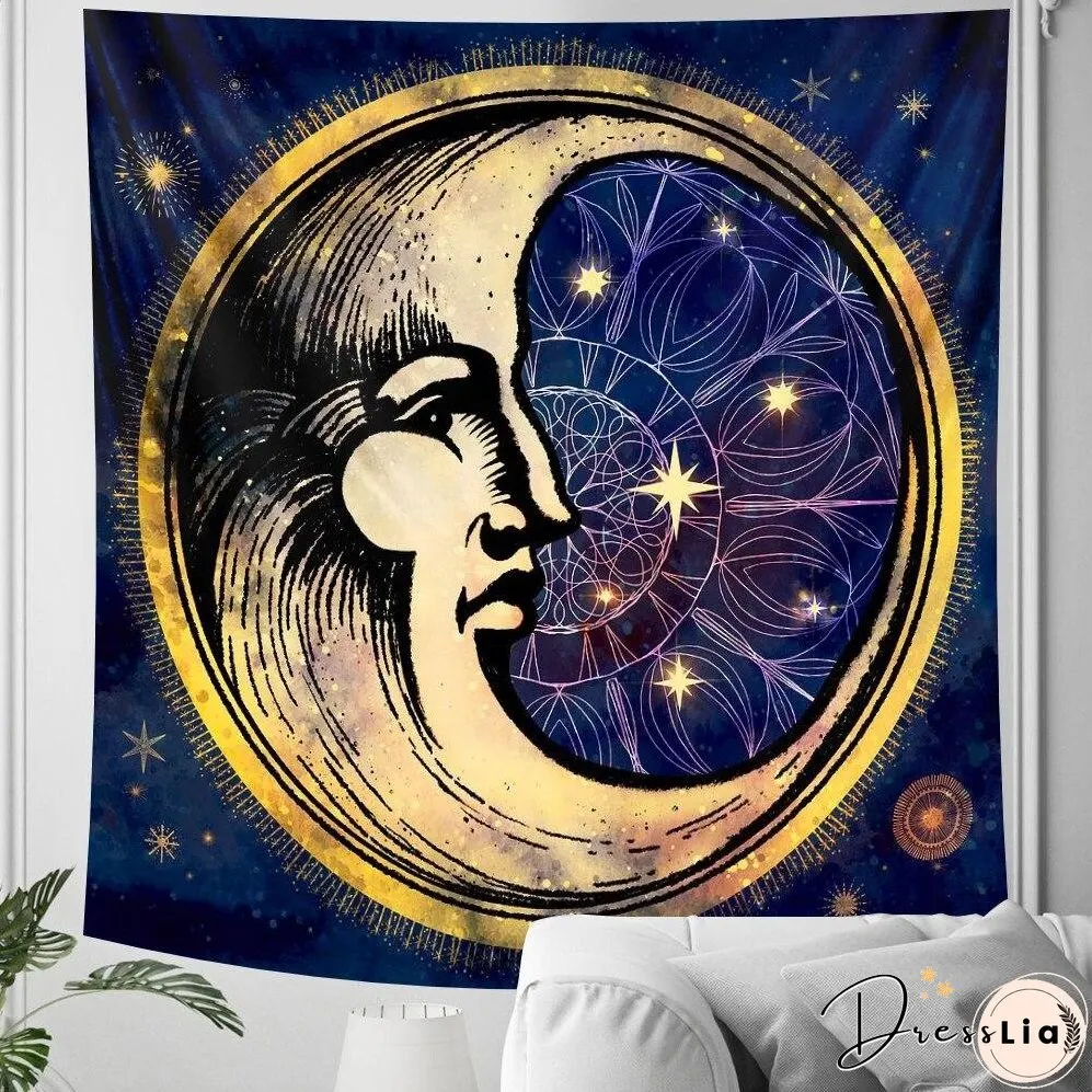 Black and white moon Mandala tapestry Bohemian decoration wall hanging bedroom psychedelic
