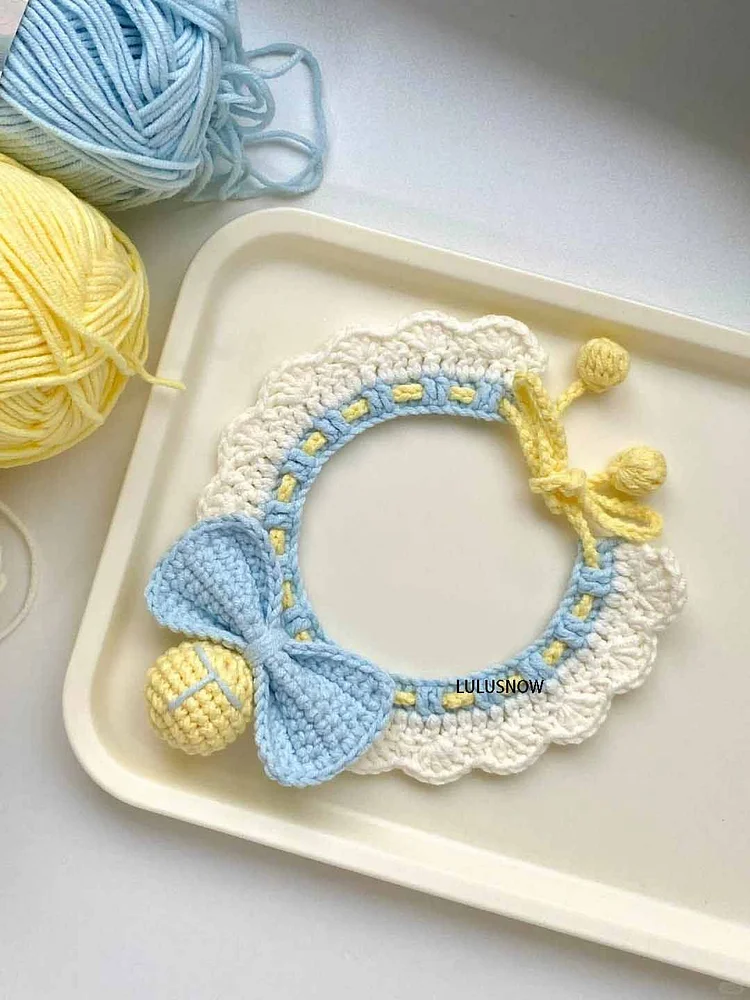Lulusnow Handmade Blue Doraemon Crochet Pet Collars / Pet Holiday Outfit/ Festive Pet Accessories/ Gift For Pet