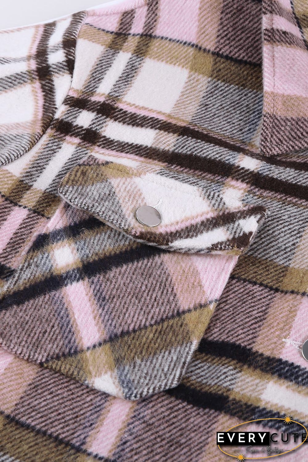 Pink Geometric Plaid Print Pocketed Shirt