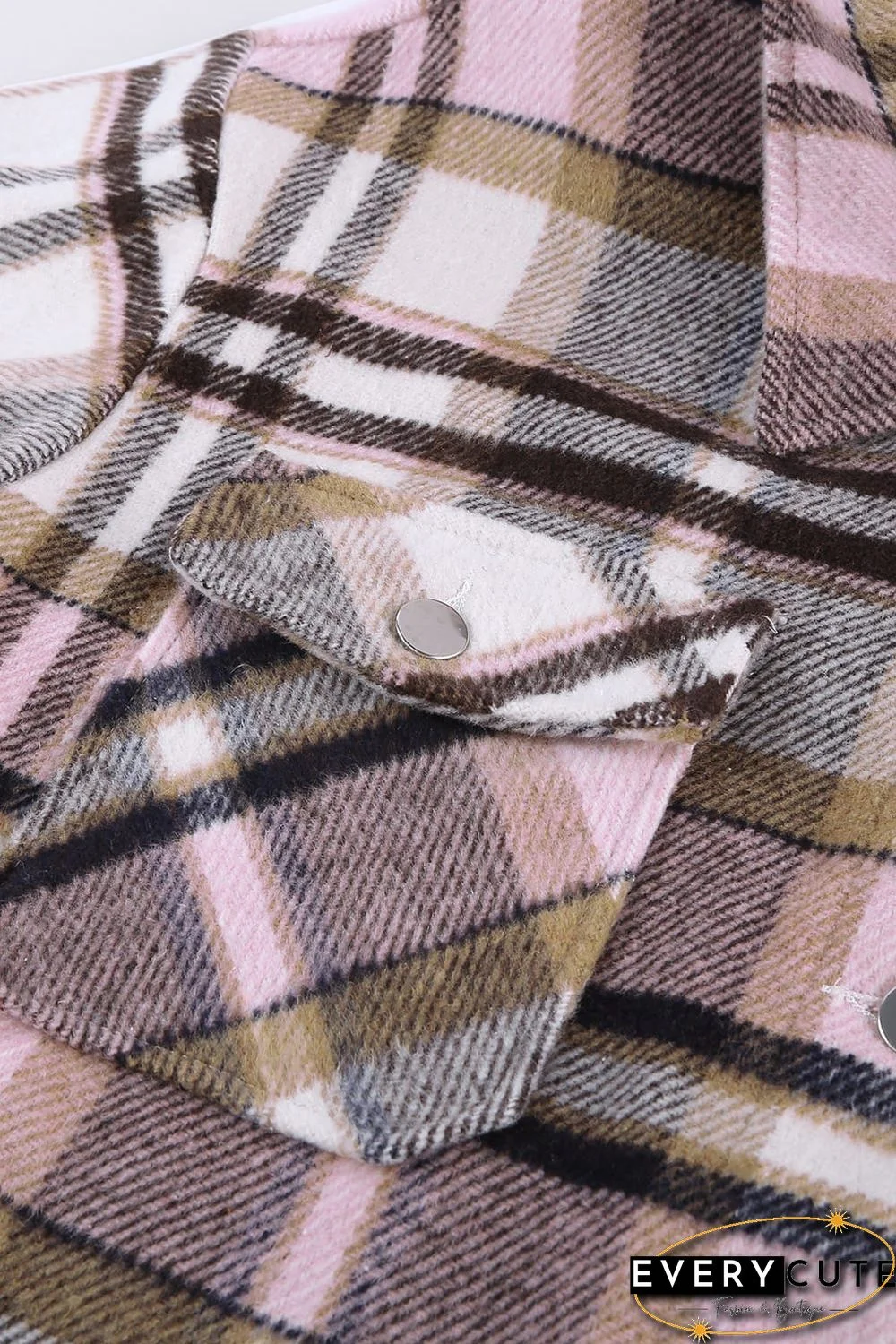 Pink Geometric Plaid Print Pocketed Shirt