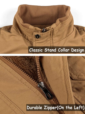 Men's Jacket Winter Military Cargo Work Jacket with 5 Pockets Fleece Lined Thicken Warm Coat