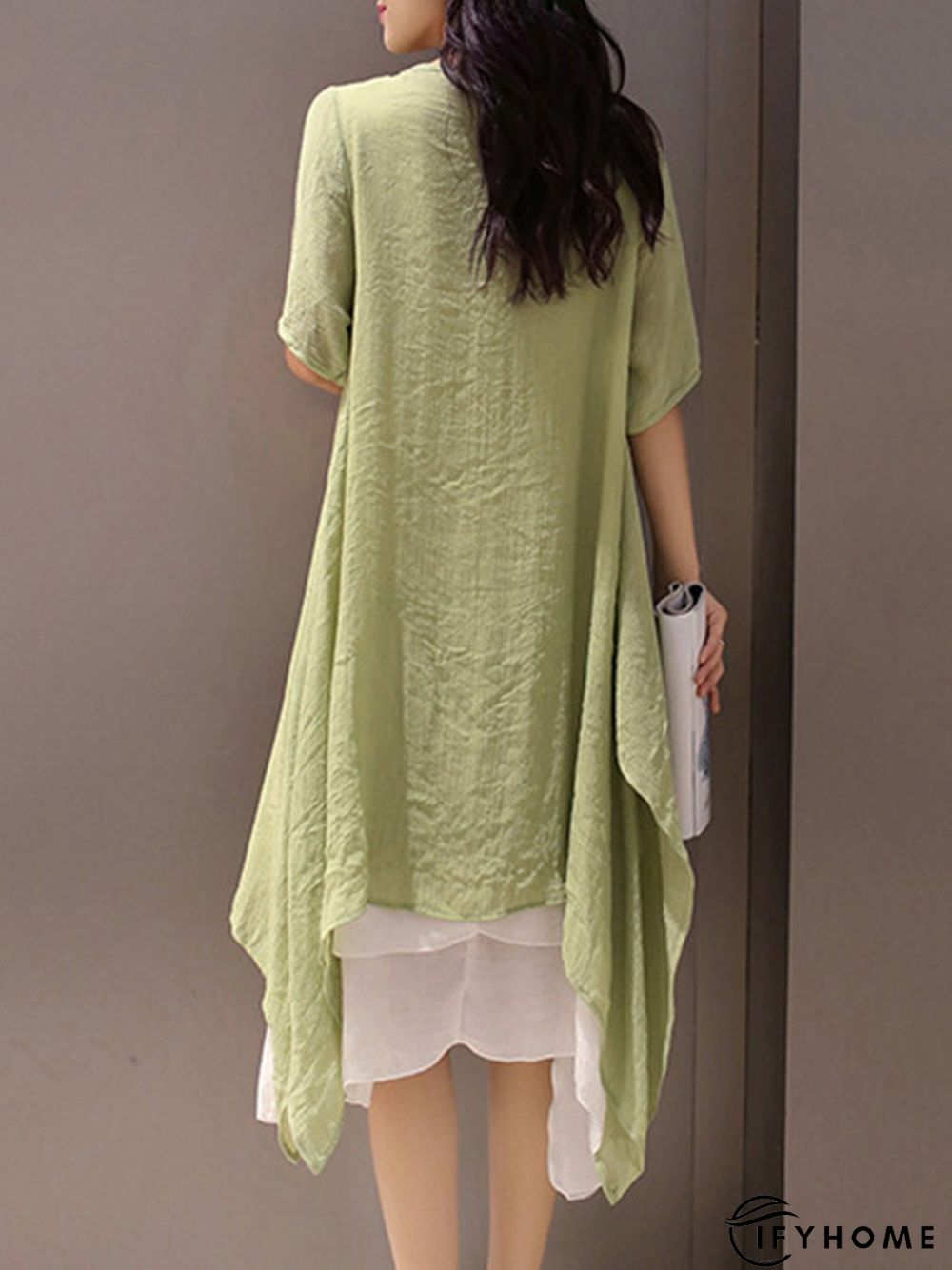 Casual Crew Neck Two Piece Buttoned Casual Dress | IFYHOME