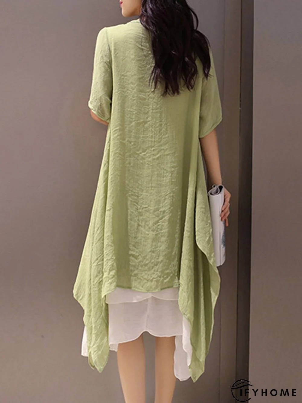 Casual Crew Neck Two Piece Buttoned Casual Dress | IFYHOME