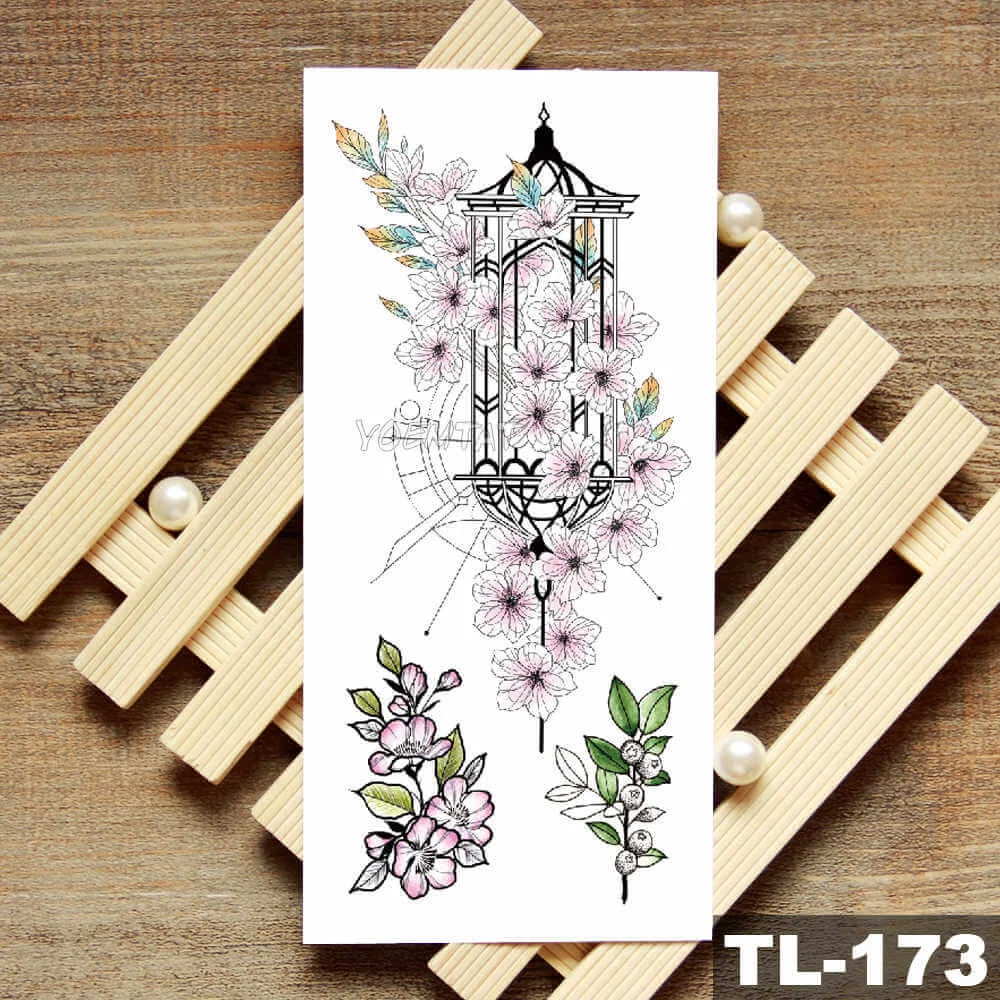 Sdrawing Owl Compass Waterproof Temporary Tattoo Sticker Flower Wolf Mountain Flash Tattoos Body Art Fake Arm tatoo Women