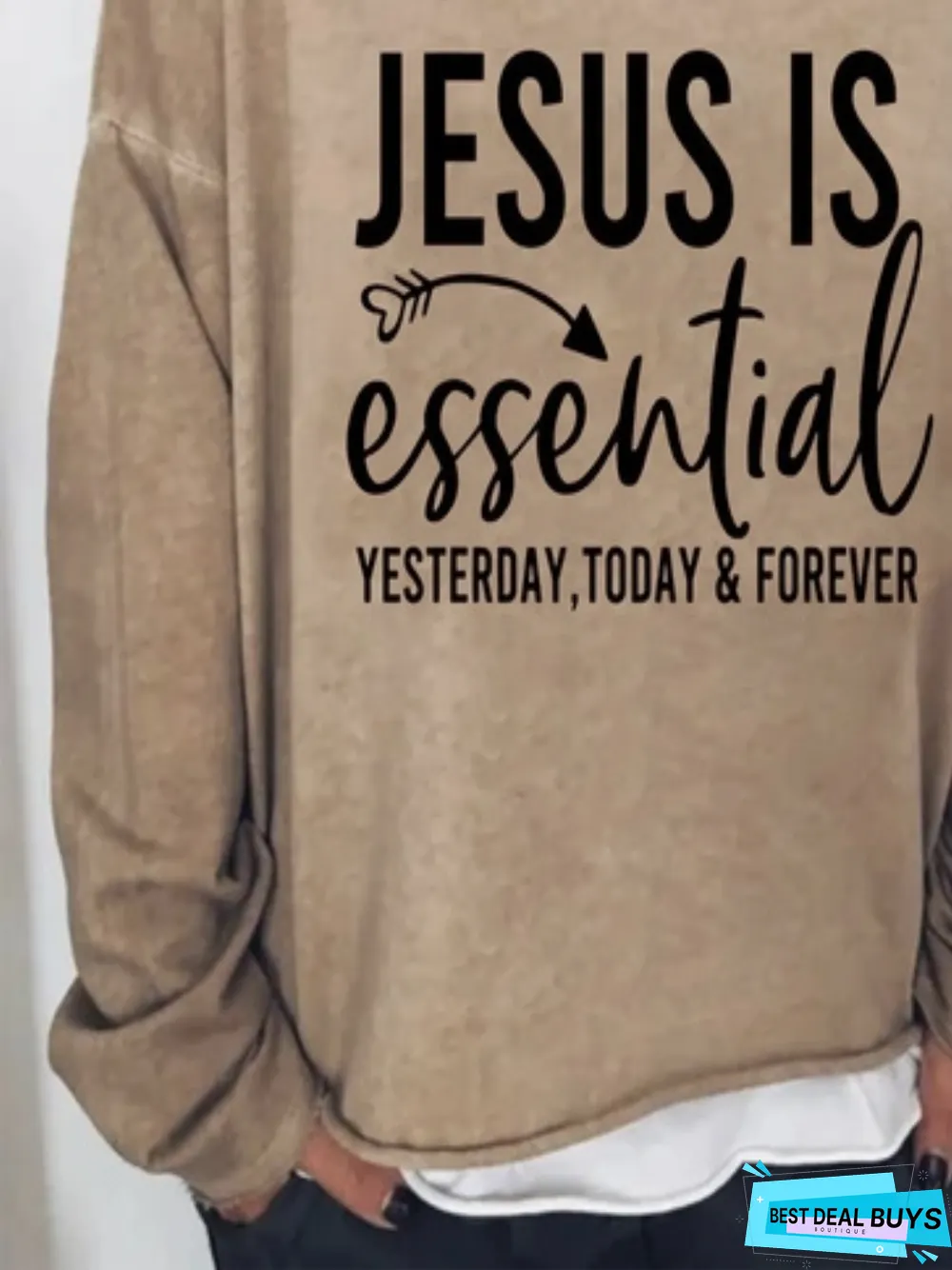 Jesus Text Letters Long Sleeve Crew Neck Casual Sweatshirt