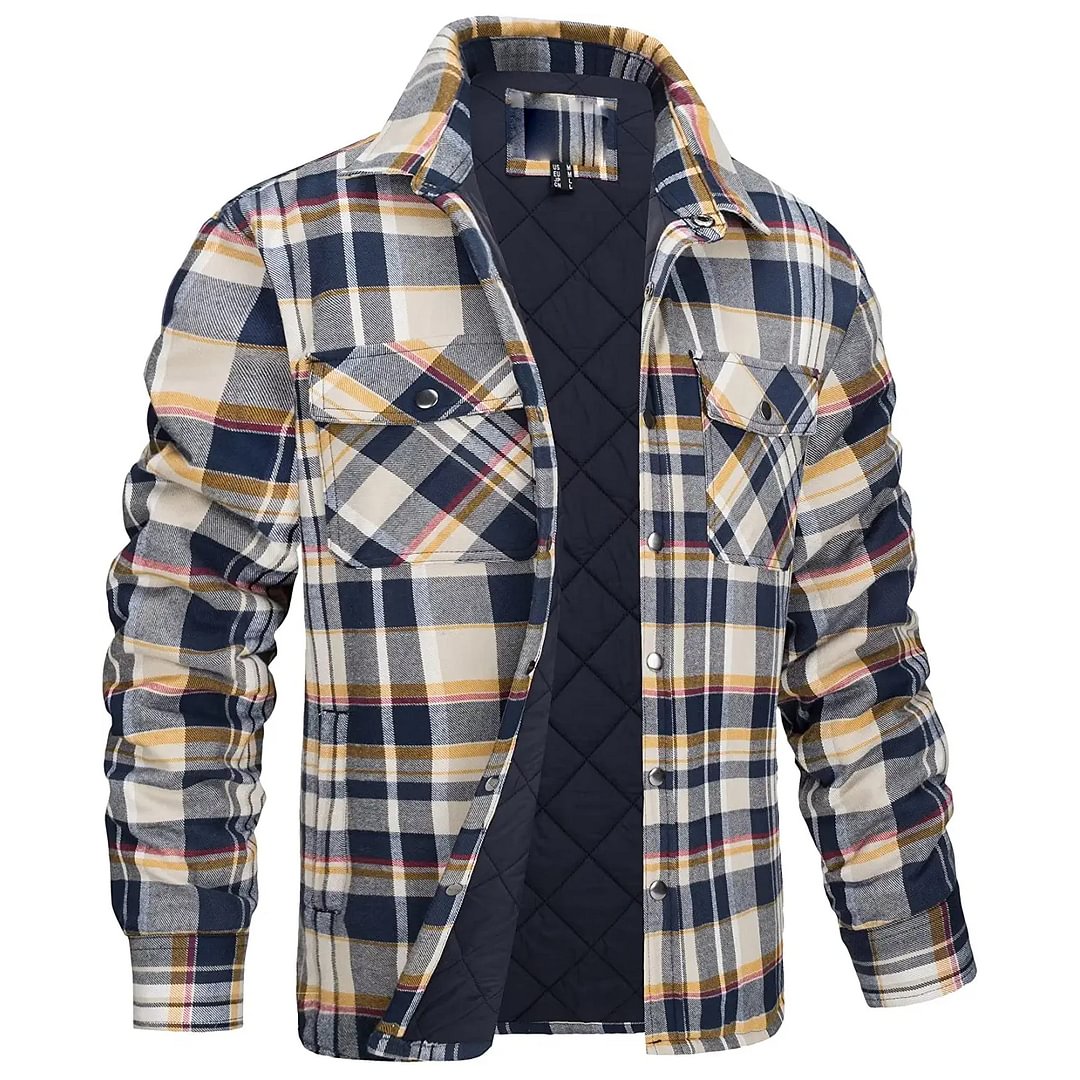 Men's Flannel Quilted Lining Padded Long Sleeve Button Check Jacket / [blueesa] /
