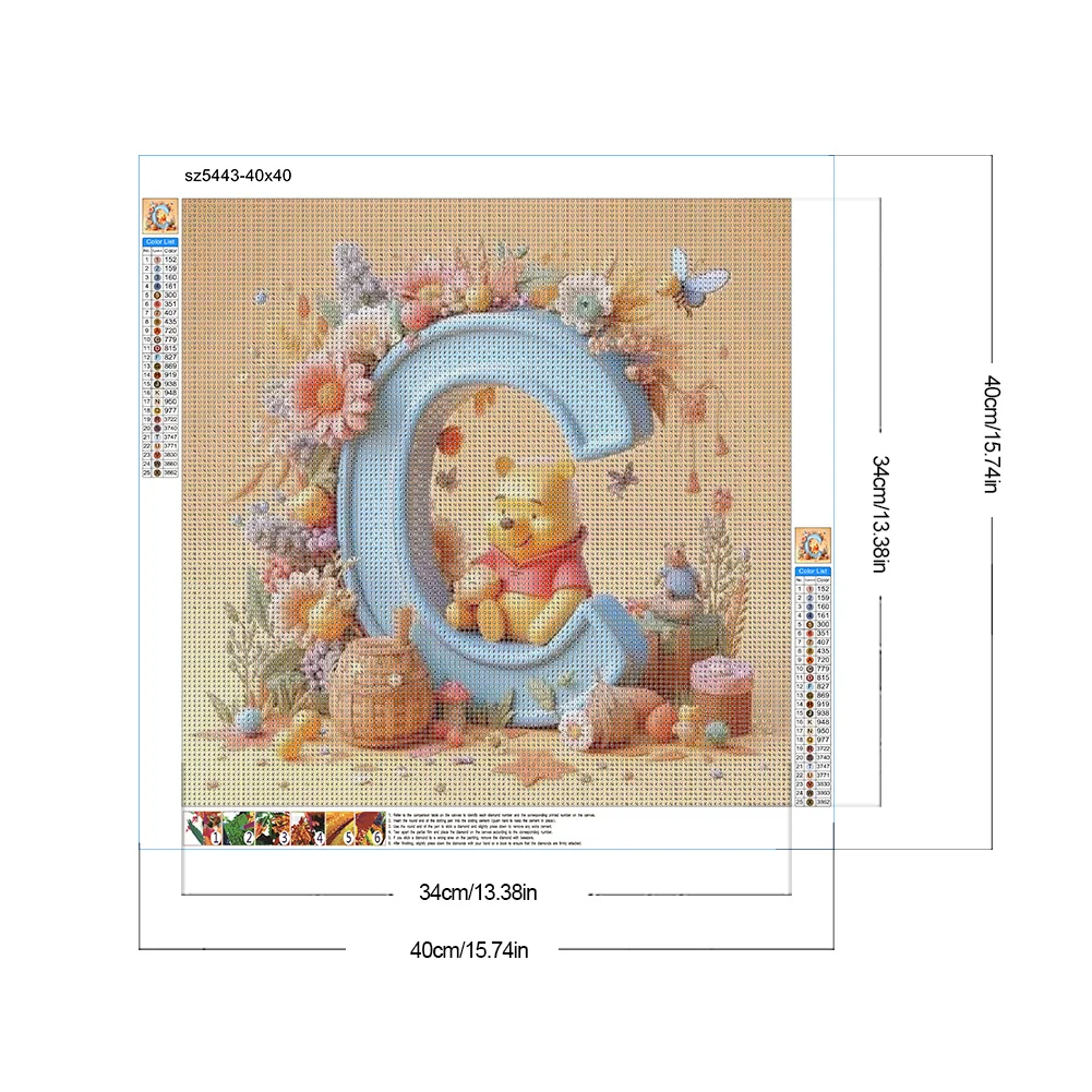 Full Round Diamond Painting 40*40cm - Yellow Rose Butterfly Winnie The Pooh Letters