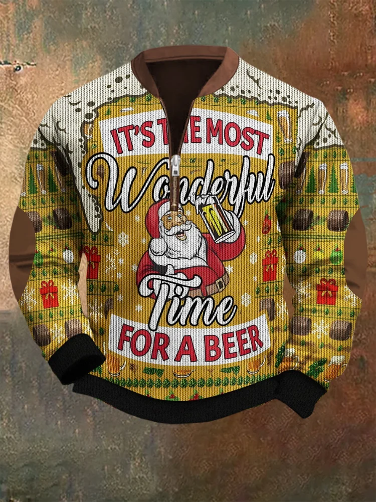 Men's Western Christmas Zip Collar Sweatshirt